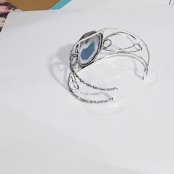 Agate Bracelet, 925 silver agate geode slice gemstone adjustable cuff bracelet - Picture 5 of 14